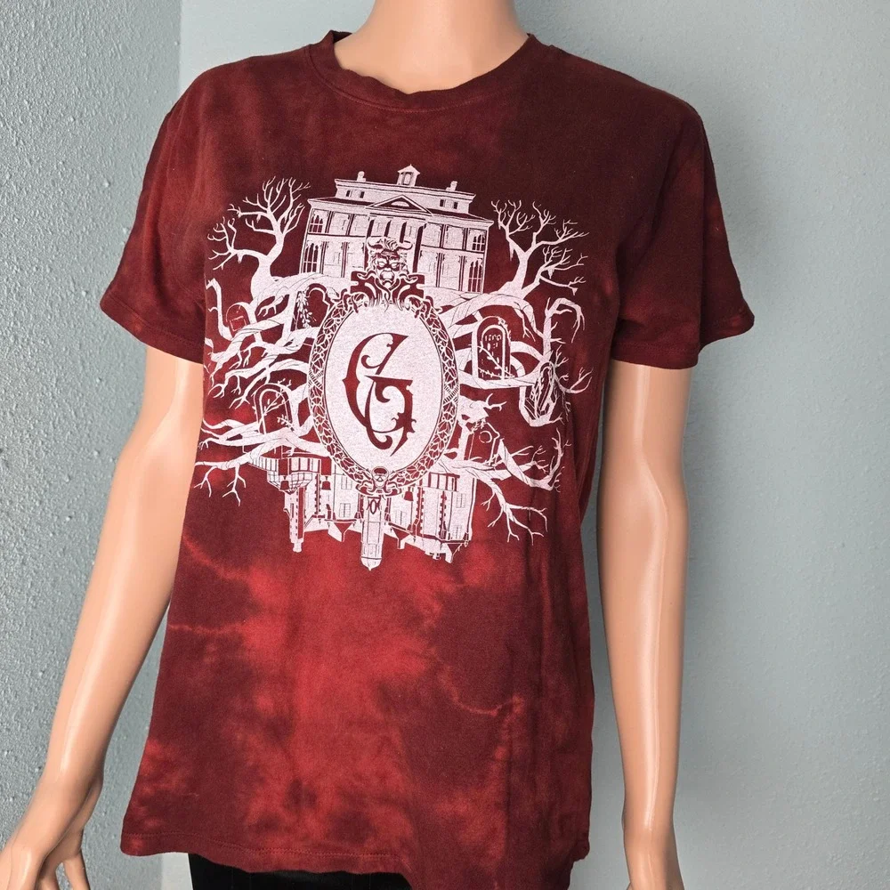 Disneyland Haunted Mansion Gracey‎ Manor Shirt Women's M Tie Dye Maroon Graphic